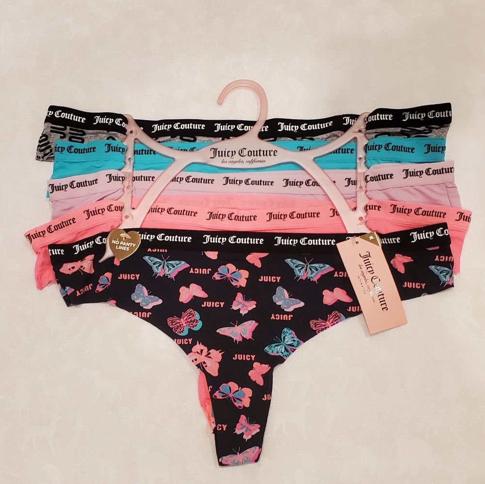 🦋👑💕NWT JUICY COUTURE thong panties 5-pack butterfly XL